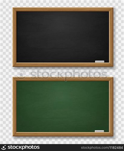 Blackboard. Realistic green and black chalkboard with wooden frame and chalk, blackboards template for school classroom or restaurant 3d vector set. Blackboard. Realistic green and black chalkboard with wooden frame and chalk, blackboards template for school or restaurant 3d vector set