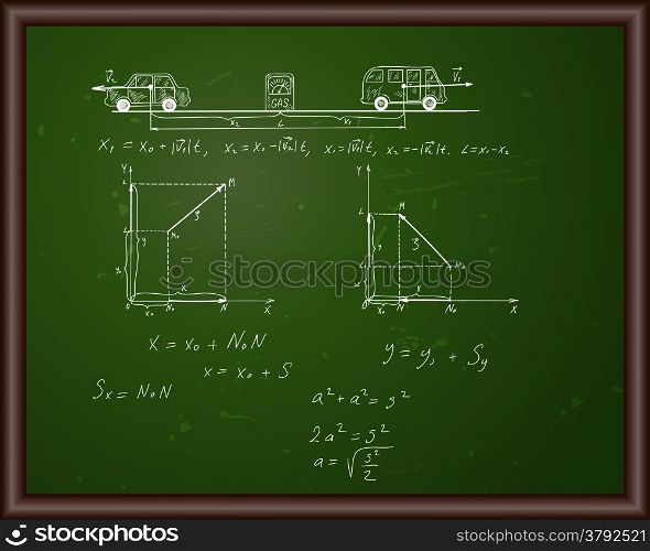 Blackboard with physical formulas. Eps 10 vector illustration with transparency.