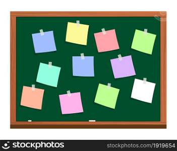 blackboard with post it notes. Development, team work, to do list. Vector illustration in flat style. blackboard with post it notes