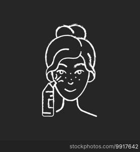 Blackhead remover chalk white icon on black background. Pore retexturizing. Treating blackheads and whiteheads. Removing dead skin cells and oil. Isolated vector chalkboard illustration. Blackhead remover chalk white icon on black background