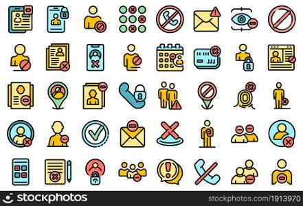 Blacklist icons set. Outline set of blacklist vector icons thin line color flat isolated on white. Blacklist icons set line color vector