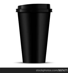 Blackp paper coffee Cup isolated on white background. 3d realistic Coffee Cup Mockup. EPS10 Vector Template design illustration.. Blackp paper coffee Cup isolated on background
