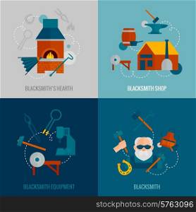 Blacksmith design concept set with hearth shop equipment flat icons isolated vector illustration