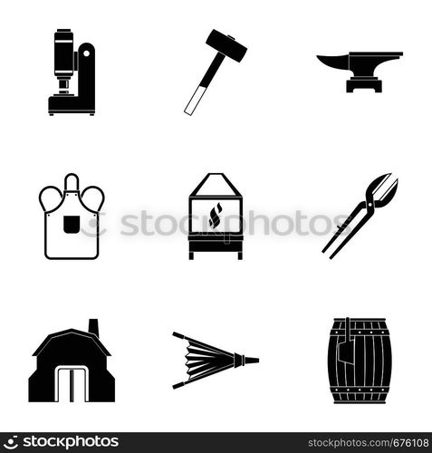 Blacksmith equipment icon set. Simple set of 9 blacksmith equipment vector icons for web isolated on white background. Blacksmith equipment icon set, simple style