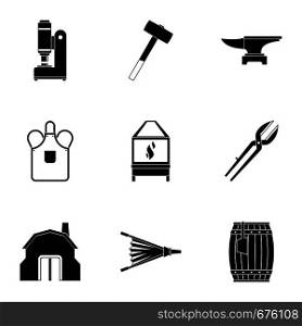 Blacksmith equipment icon set. Simple set of 9 blacksmith equipment vector icons for web isolated on white background. Blacksmith equipment icon set, simple style