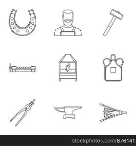 Blacksmith fireplace icon set. Outline set of 9 blacksmith fireplace vector icons for web isolated on white background. Blacksmith fireplace icon set, outline style