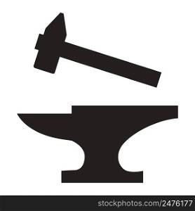 blacksmith icon on white background. anvil and hammer sign. anvil with hammer symbol. flat style.
