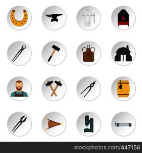 Blacksmith icons set in flat style isolated vector icons set illustration. Blacksmith icons set in flat style