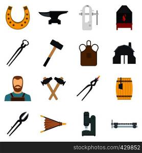 Blacksmith icons set in flat style isolated vector illustration. Blacksmith icons set in flat style