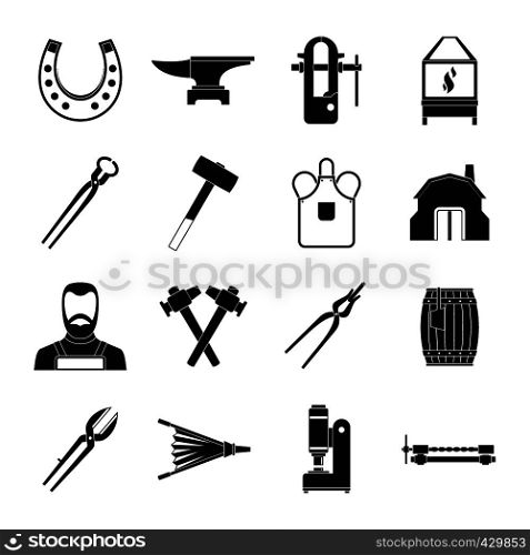 Blacksmith icons set. Simple illustration of 16 blacksmith vector icons for web. Blacksmith icons set, simple style