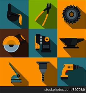 Blacksmith tools icons set. Flat set of 9 blacksmith tools vector icons for web with long shadow. Blacksmith tools icons set, flat style