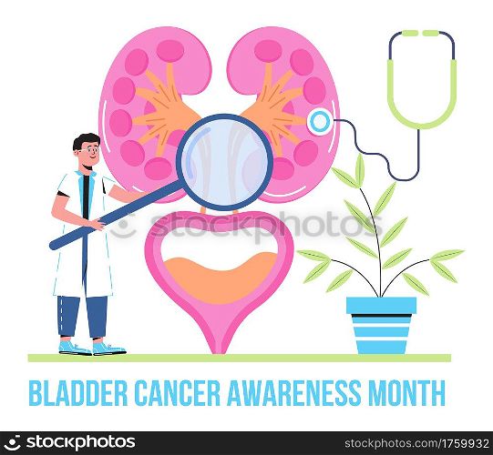 Bladder cancer awareness month concept vector. Event celebrated in May. Info-graphic of pyelonephritis, diseases. Kidneys, cystitis, bladder icons. Nephropathy, renal failure, diseases.. Bladder cancer awareness month concept vector. Event celebrated in May. Info-graphic of pyelonephritis, diseases. Kidneys, cystitis, bladder icons. Nephropathy, renal failure
