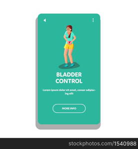 Bladder Control And Abstinence Urination Vector. Young Woman Suffering Pain Hold Hands On Abdomen And Try Bladder Control. Character With Medical Problem Web Flat Cartoon Illustration. Bladder Control And Abstinence Urination Vector