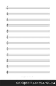 Blank A4 music notes with treble clef. Vector illustartion