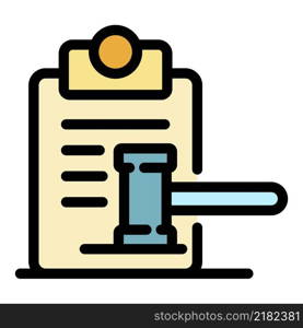 Blank and gavel icon. Outline blank and gavel vector icon color flat isolated. Blank and gavel icon color outline vector