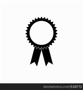 Blank award rosette with ribbon icon in simple style on a white background. Blank award rosette with ribbon icon, simple style