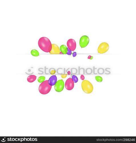 Blank banner with color balloons and confetti. Vector festive background. Happy birthday concept.. Blank banner with color balloons and confetti. Vector festive background. Happy birthday concept