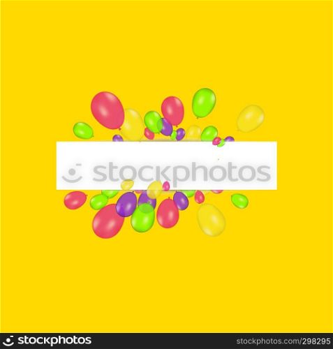 Blank banner with color balloons and confetti. Vector festive background. Happy birthday concept.. Blank banner with color balloons and confetti. Vector festive background. Happy birthday concept