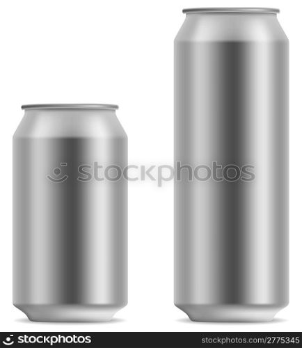 Blank beer can in 2 variants 330 and 500 ml isolated on white background.