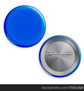 Blank Blue Badge Vector. Circle Button Badge Set Front, Back Side.. Blank Blue Badge Vector