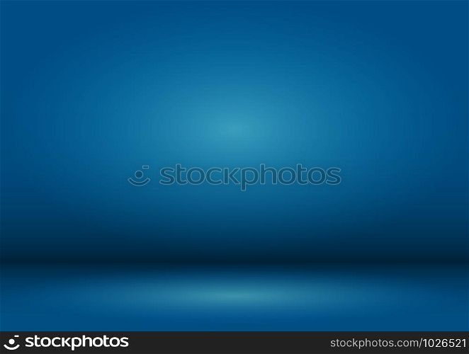 Blank blue Studio background with vignette. The blue background is illuminated by a light source.