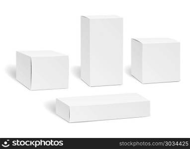 Blank box set. Blank box set. Packaging mockup isolated on white background, rectangle carton empty package boxes vector illustration