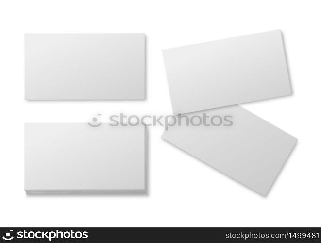 Blank business card. Empty white paper cards, pile of cardboard card for brand presentation realistic vector horizontal mockup. Blank business card. Empty white paper cards, pile of cardboard card for brand presentation realistic vector mockup