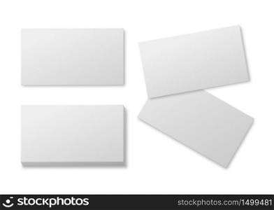 Blank business card. Empty white paper cards, pile of cardboard card for brand presentation realistic vector horizontal mockup. Blank business card. Empty white paper cards, pile of cardboard card for brand presentation realistic vector mockup