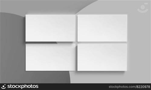 Blank business cards template on gray abstract background. Vector realistic mockup of 3d white name cards. Design set of empty paper stationery for company presentation with contact information. Blank white business cards template