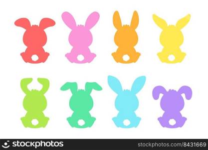 Blank cartoon colorful rabbit silhouette shape label Isolated on white background.