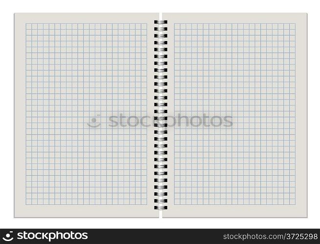 Blank checkered notepad double page spread isolate on white background.