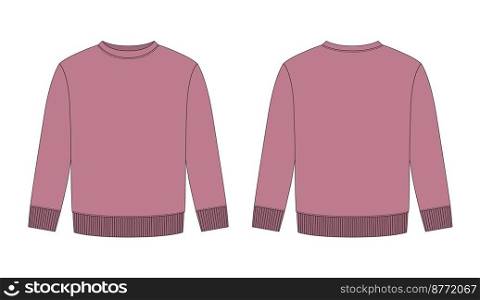 Blank childrens sweatshirt technical sketch. Pudra color. Kids wear jumper design template. Front and back view. CAD fashion design for packaging, catalog. Vector illustration. Blank childrens sweatshirt technical sketch. Pudra color. Kids wear jumper design template