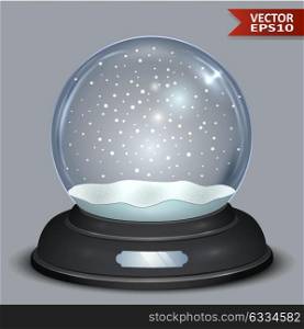 Blank Christmas Snow Globe. Blank Christmas Snow Globe with Falling Snowflakes and Black Base Template. Vector Illustration. Winter holidays design element.