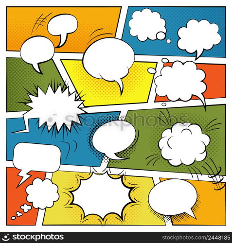 Blank comic speech and sound effects bubbles set flat vector illustration . Blank Comic Bubbles Set