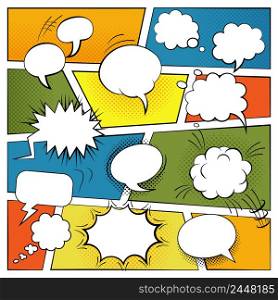 Blank comic speech and sound effects bubbles set flat vector illustration . Blank Comic Bubbles Set