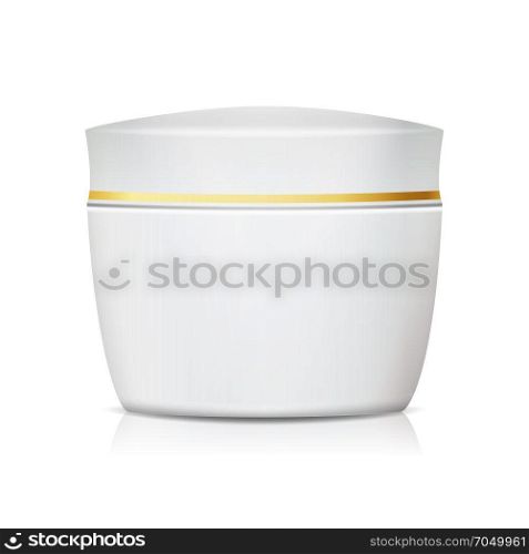 Blank Cosmetic Jar Vector. Clean White Jar For Cream, Gel, Powder, Wax. Cosmetic Package. Isolated On White. Plastic Cosmetic Jar Vector. 3D Clean Empty White Jar For Cream, Butter, Scrub. Isolated Illustration