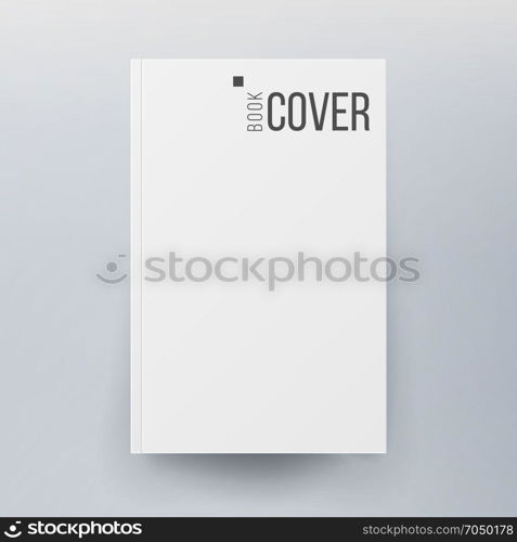 Blank Cover Book Vector. Realistic Illustration Isolated. Empty White Clean White Mock Up Template For Design. Blank Book Cover White Vector. Realistic Illustration Isolated On Gray Background. Clean White Mock Up Template For Design