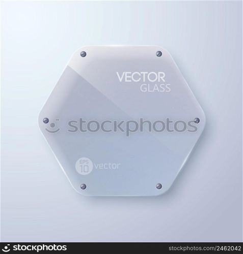 Blank design concept with metal light hexagon and screws on gray background isolated vector illustration. Blank Design Concept