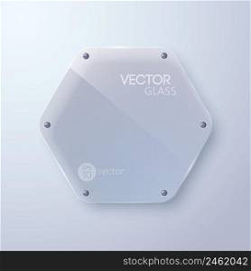 Blank design concept with metal light hexagon and screws on gray background isolated vector illustration. Blank Design Concept