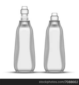 Blank Dishwashing Bleach Plastic Bottle Vector. Closed And Opened Bottle For Wash Plate Kitchen Chemical Liquid. Concept Mockup Container For Disinfector Substance Realistic 3d Illustration. Blank Dishwashing Bleach Plastic Bottle Vector
