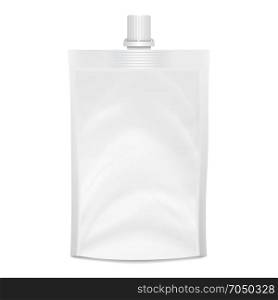 Blank Doypack Vector. Realistic White Doy-pack. Blank Doypack Vector. Realistic White Doy-pack Food Or Drink Flexible Pouch Bag Packaging With Corner Spout Lid. Mock Up Template For Product Packing Design. Isolated