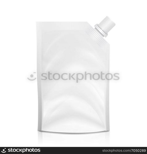 Blank Doypack Vector. Realistic White Doy-pack. Doy-pack Blank Vector. White Clean Doypack Bag Packaging With Corner Spout Lid. Plastic Spouted Pouch