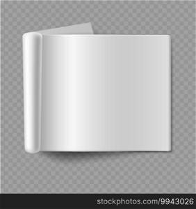 Blank empty horizontal album mockup. Realistic open magazine paper sheet, journal or fold catalog, magazine or book template, office stationery vector 3d object isolated on transparent background. Blank empty horizontal album mockup. Realistic open magazine paper sheet, journal or fold catalog, magazine or book template, vector 3d object isolated on transparent background