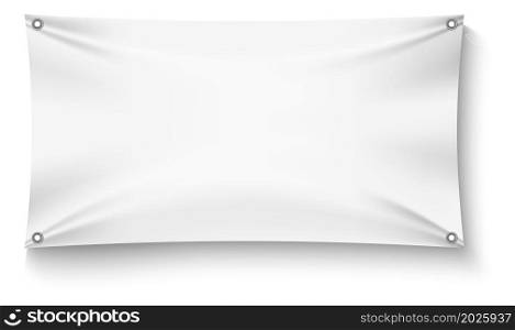 Blank fabric banner. Realistic wrinkled cloth template isolated on white background. Blank fabric banner. Realistic wrinkled cloth template