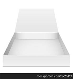 Blank flat opened box isolated on white. Front view.