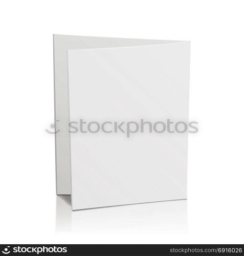 Blank Folder White Leaflet. Vector 3D Mockup. Bend Card Flyer For Business Presentation Illustration. Blank Folder White Brochure. Vector 3D Mockup. Realistic Paper Brochure. Empty
