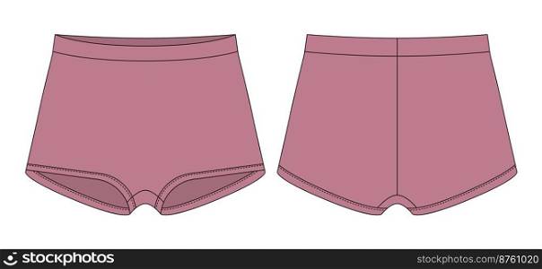 Blank girls knickers technical sketch. Pudra color. Lady lingerie. Female underpants. Women casual panties isolated template. Front and back views. Vector CAD design. Blank girls knickers technical sketch. Pudra color. Lady lingerie. Female underpants.