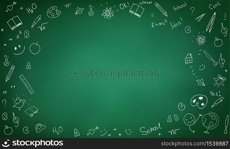 Blank green chalkboard grunge dirty textured wallpaper. Vector illustration for your design.