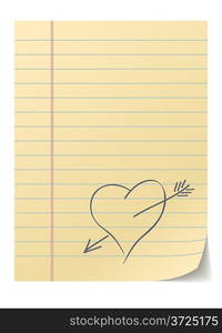 Blank lined page with hand drawn heart  love message.