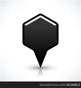 Blank map pin flat location icon hexagon sign. Blank map pin location sign rounded hexagon icon in flat style. Empty black shapes with gray oval shadow and reflection on white background. Web design element saved in vector illustration 8 eps